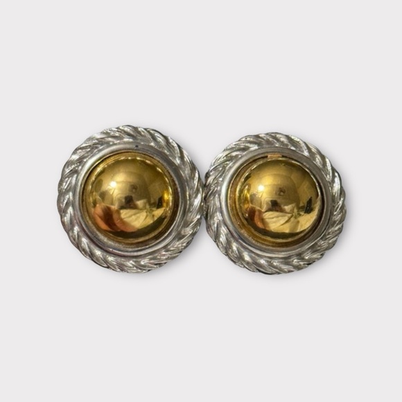 VINTAGE Gold Dome Silver Roped 2 tone round clip on earrings Jewelry - Picture 1 of 3